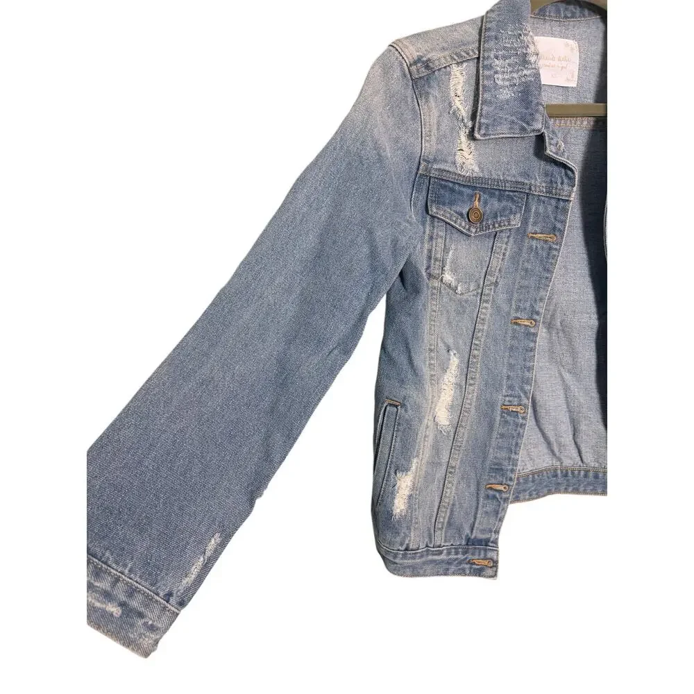 Atar'd State Distressed Denim Jacket Light washed Cropped Jean Jacket Size XS - Picture 2 of 4